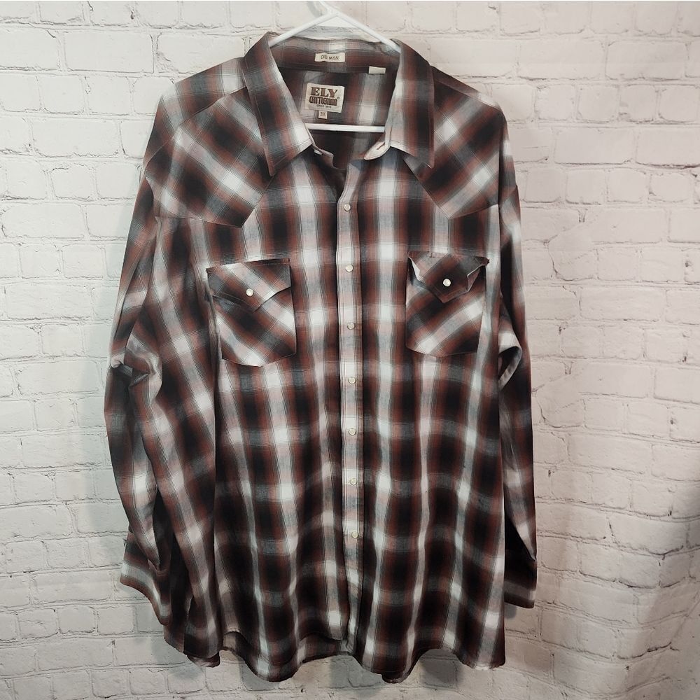 Men's Ely Cattleman "Big Man" longsleeve pearl snapped shirt, size 3XL